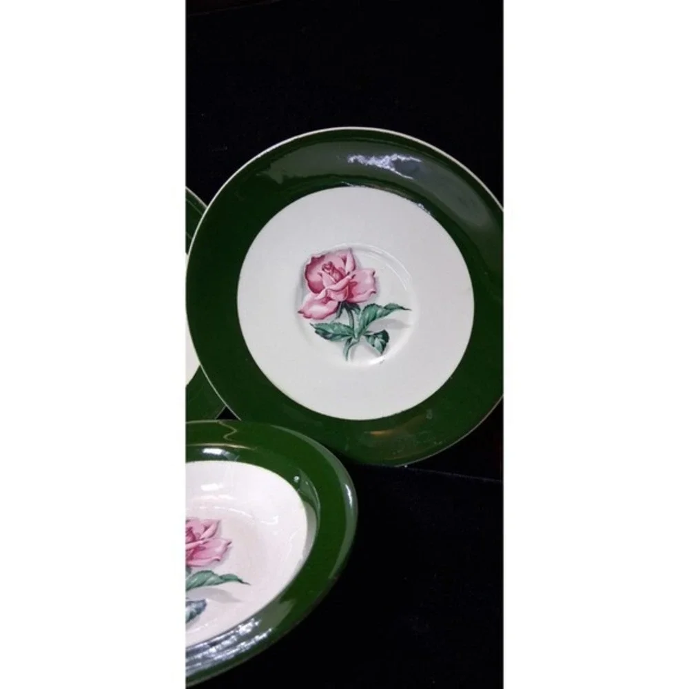 Vintage Taylor Smith Taylor Single Rose Pattern 2 Saucers, 1 Serving Dish.